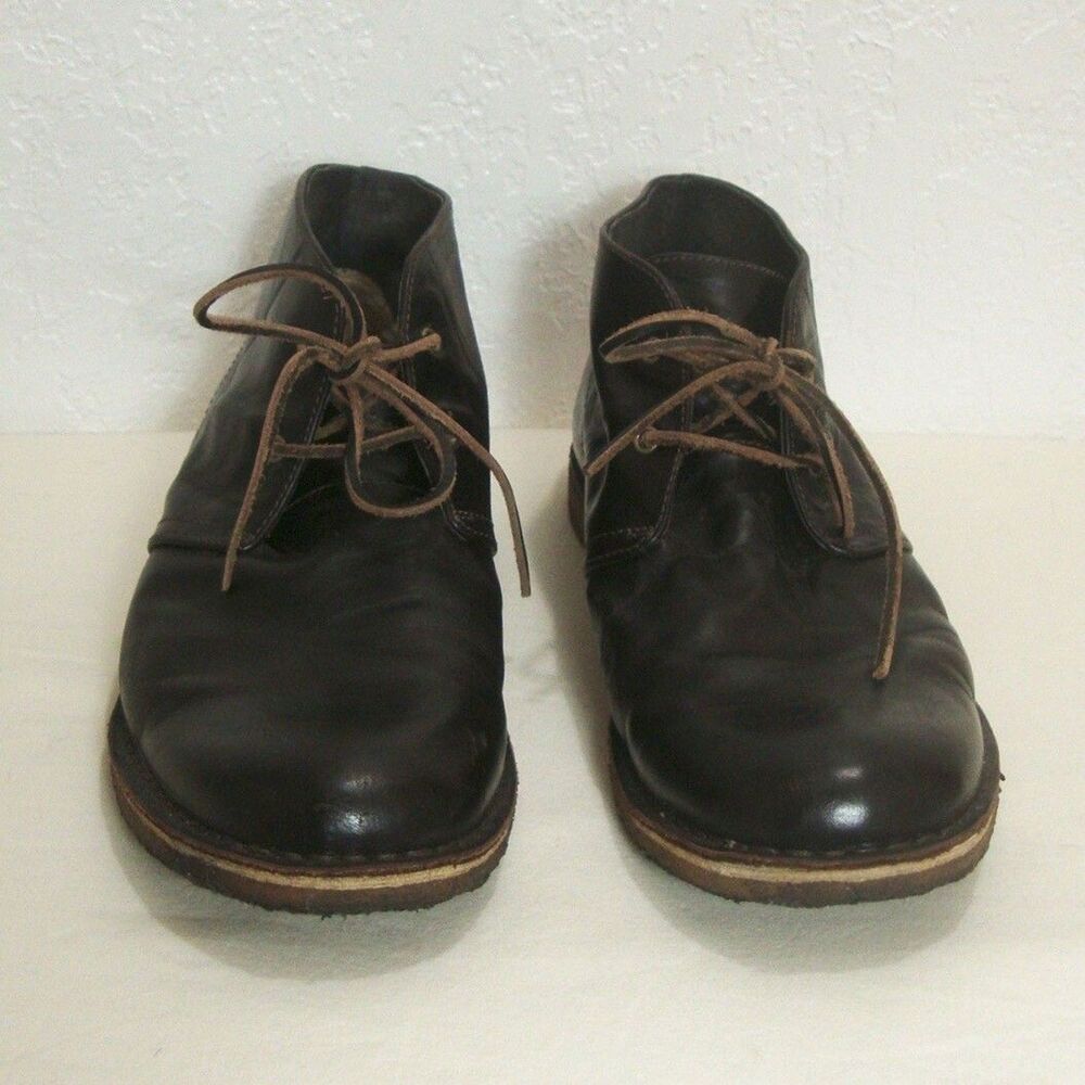 Ugg Chukka Boots Black Leather Shearling Lined Men 11 12 13 Ankle Lace Up Shoes - Picture 3 of 5